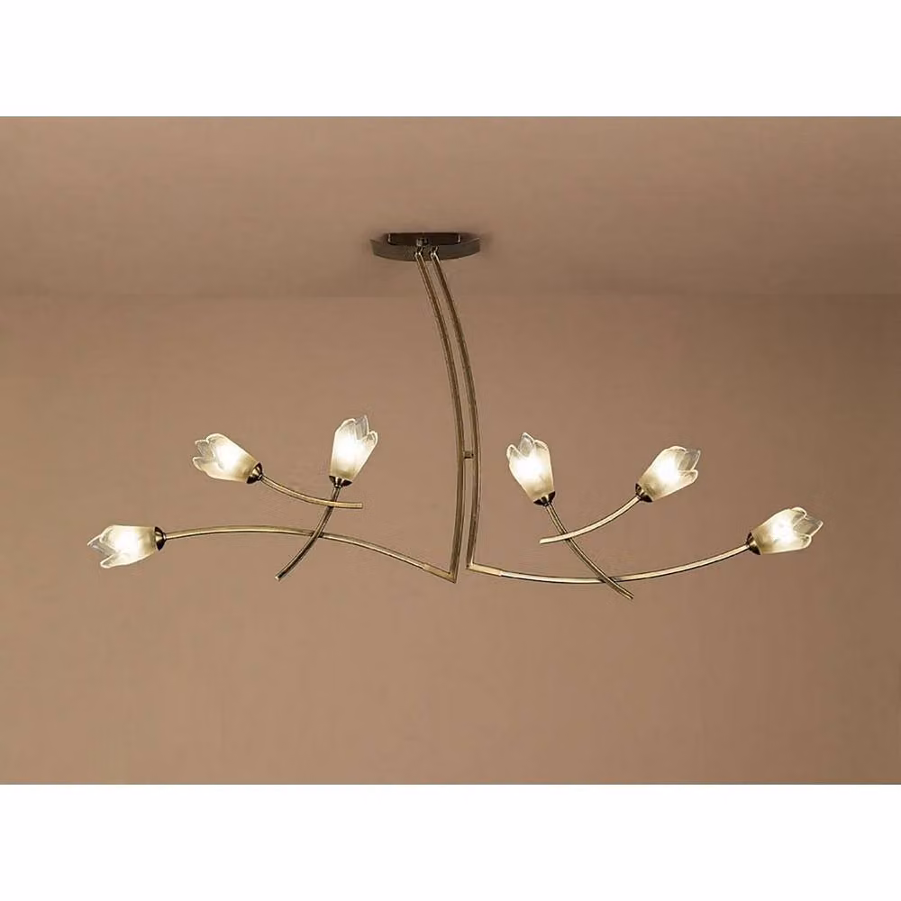 Netlighting Pietra Linear 2 Arm Pendant Light with 6 G9 Glass Shades in Antique Brass and Bronze – 2