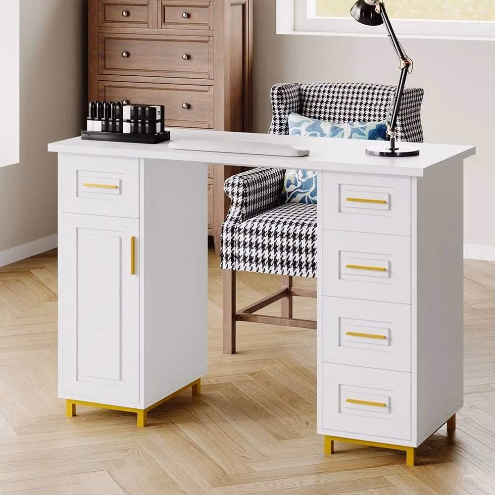 NESTLUNE Professional Manicure Table for Beauty Salons in White and Gold, W: 100 cm, D: 15 cm – 2