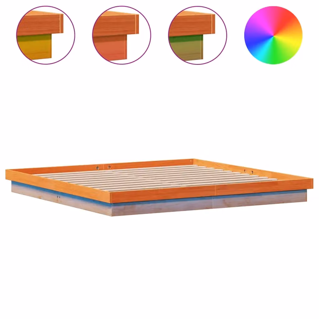 Berkfield Home Solid Wood LED Bed Frame in Wax Brown with Under-Bed Lighting and USB Charging Port, 200 x 200 cm – 2