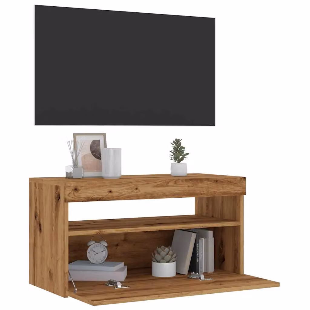 Berkfield Home Set of 2 Artisan Oak TV Cabinets with LED Lights in Brown – 4