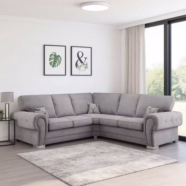 Furnishings For Less UK Milan 5 Seater L Shaped Corner Sofa in Grey Chesterfield Style with Fabric Upholstery