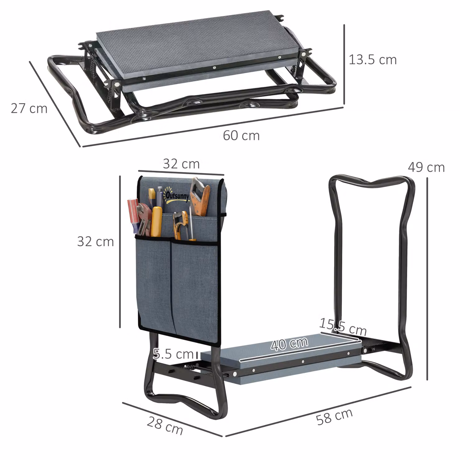 Outsunny 2 in 1 Garden Kneeler Seat with Tool Bag, Grey – 12
