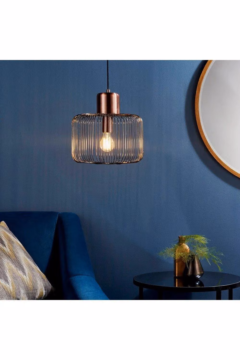 Endon Nicola Industrial Dimmable Pendant Light in Copper and Brown Metal and Wood, Height Adjustable: 130 cm – 4