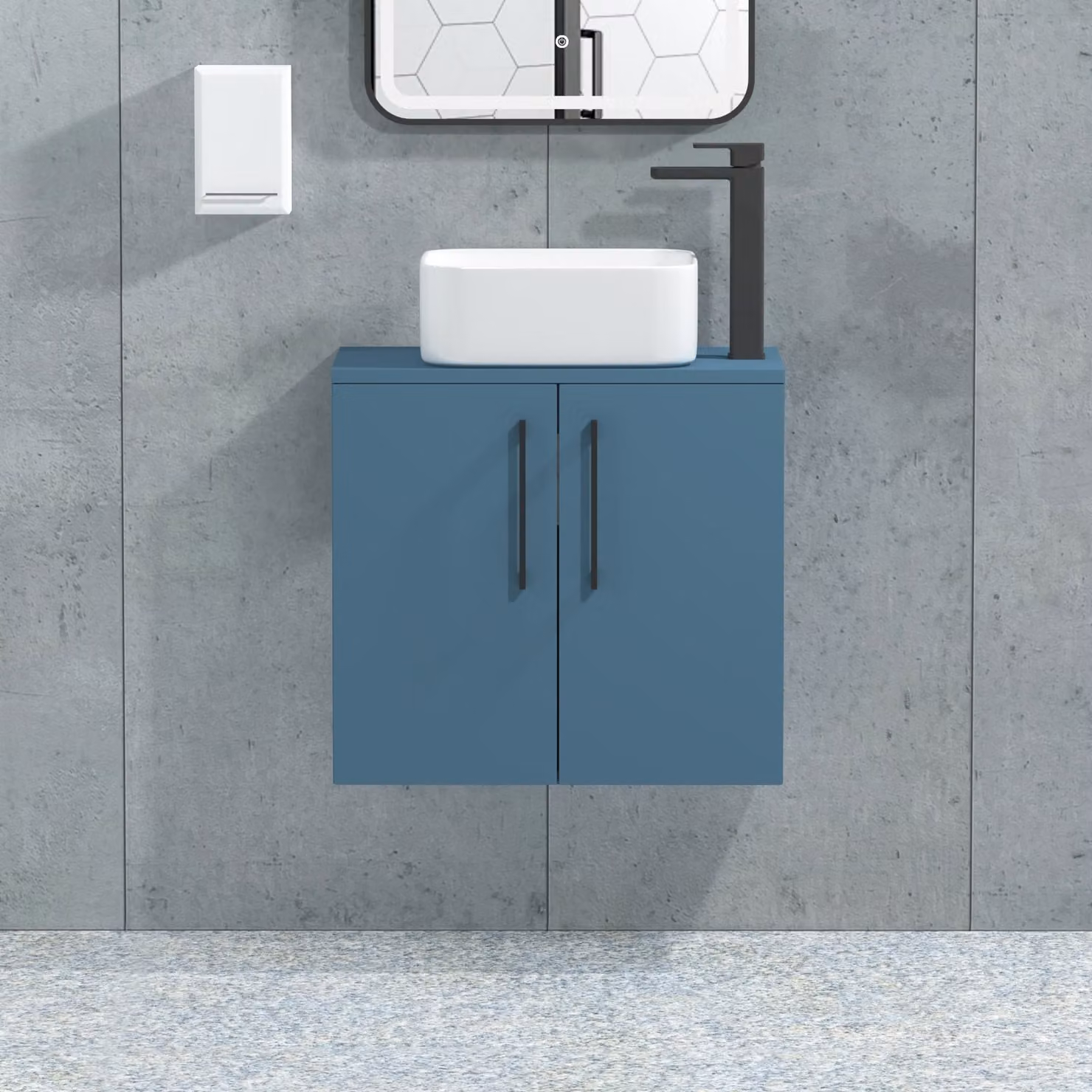 Royal Bathrooms Modena 800mm Wall Hung 2 Door Worktop Vanity Unit in Satin Blue with Matt Black Handles