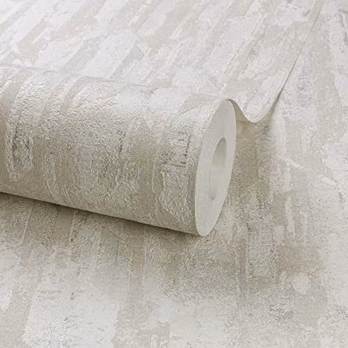 Grandeco Imperia Organic Metallic Shimmer Textured Vinyl Wallpaper in White and Silver