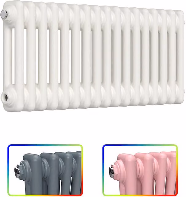 Lux Heat Horizontal 2 Column Coloured Steel Radiator in White, W/H: 119.0 x 30.0 cm