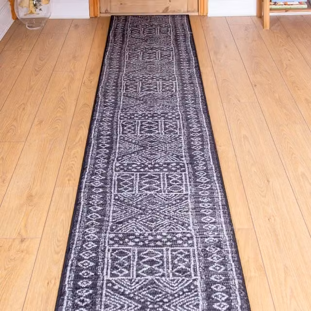 runrug Afrikans Hallway Carpet Runner Rug in Black, W/D/H: 80 x 390 cm – 1