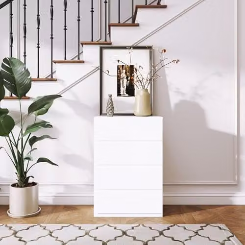 HOMCOM 4 Drawer Chest of Drawers Storage Cabinet in White – 3