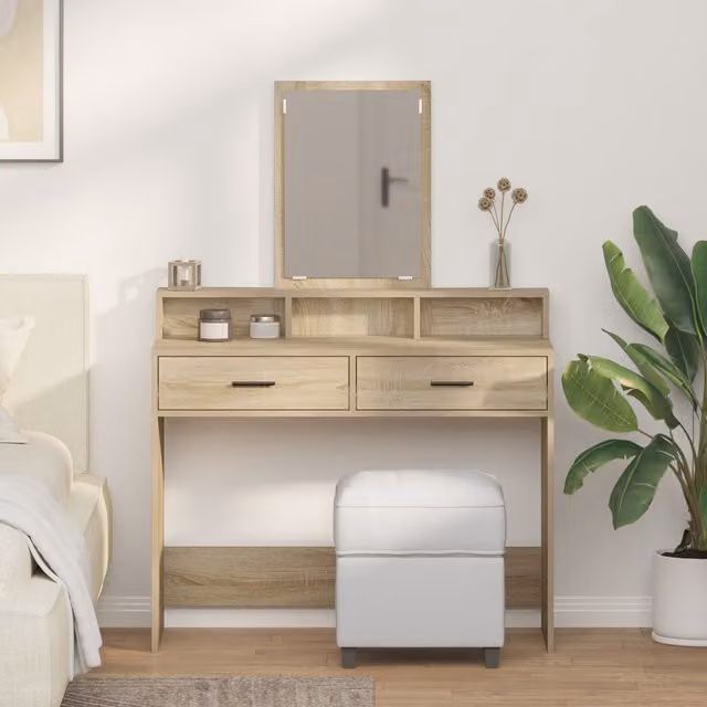 Berkfield Home Sonoma Oak Dressing Table with Drawers in Brown, W/D/H: 100 x 41 x 140 cm – 1