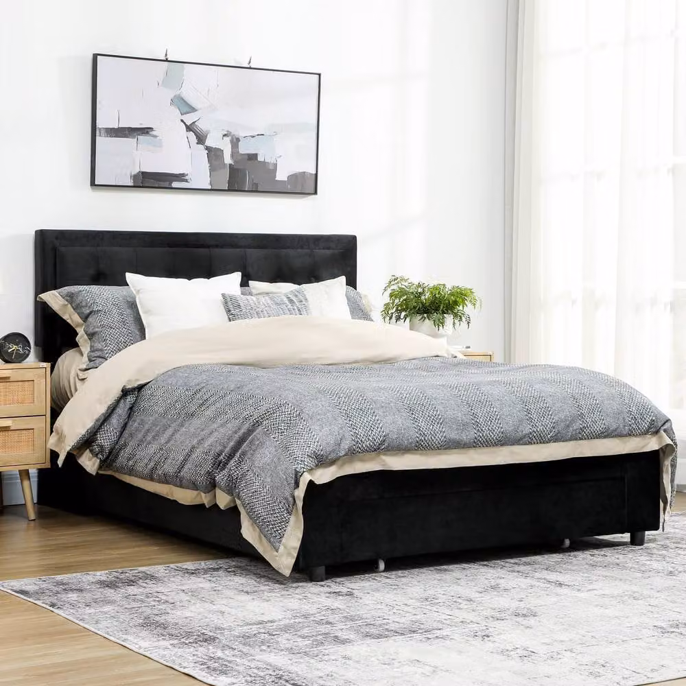 Wyld Haus Banado King Ottoman Bed Frame in Black Velvet with Gas Lift Storage and Front Divan Drawers, H: 104 cm x W: 180 cm x D: 203.5 cm – 8