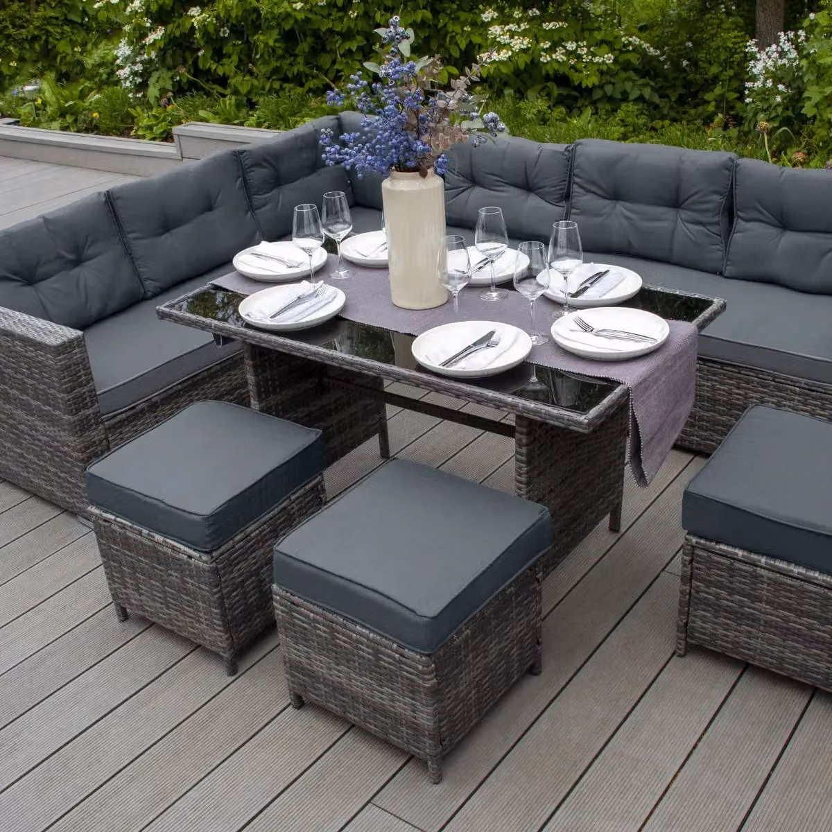 Monstershop Rattan Corner Set and Storage Box in Grey – 2