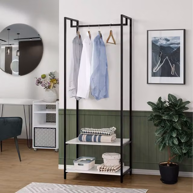 Swish Furniture Scala Open Wardrobe with 2 Shelves in White Metal