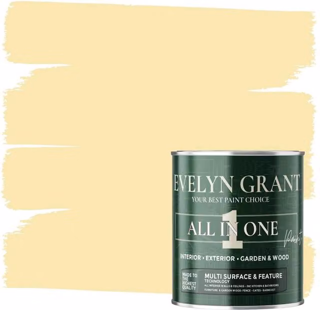 Evelyn Grant All-In-One Multi Surface Indoor and Outdoor Matt Dispersion Paint, Warm Yellow, 5 l – 1