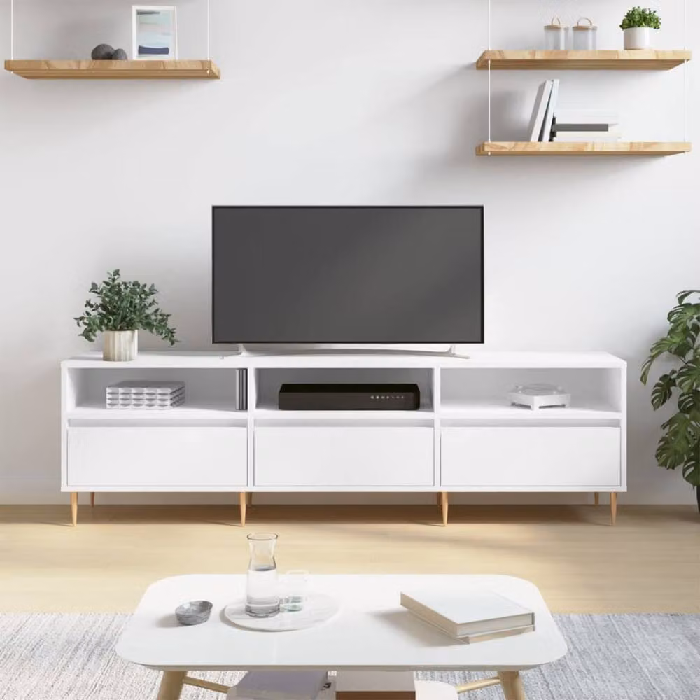 Berkfield Home White TV Cabinet in Matt MDF and Metal, W: 150 cm, D: 30 cm, H: 44.5 cm – 2