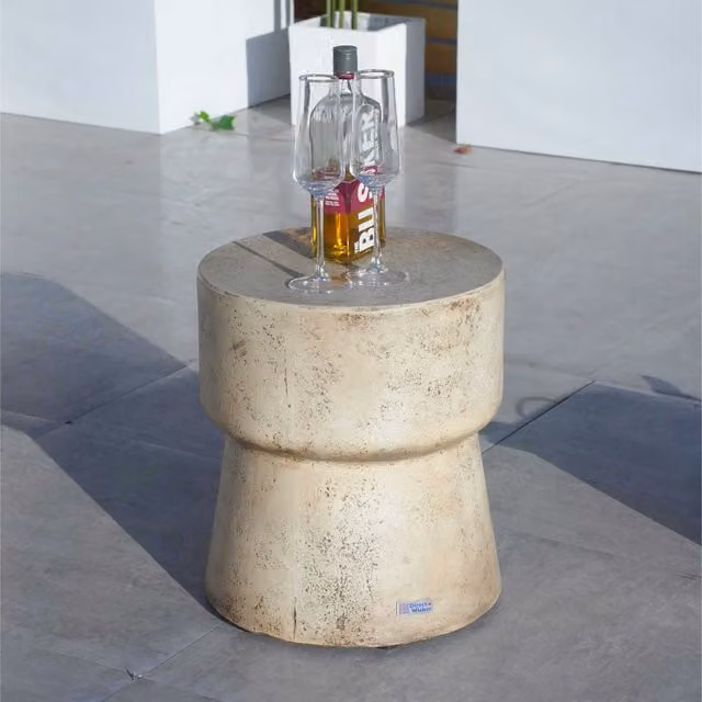 Abrihome Beige Concrete Style Side Table for Indoor and Outdoor Use