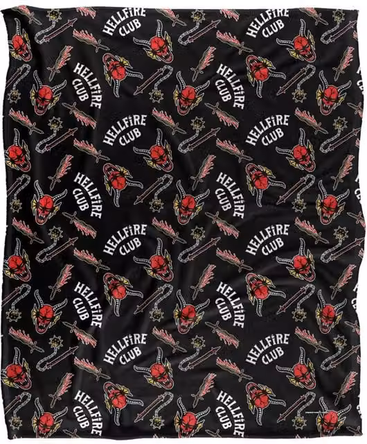 Stranger Things Hellfire Club Pattern Officially Licensed Super Soft Silky Touch Throw Blanket, White, W: 152 cm, D: 127 cm – 1