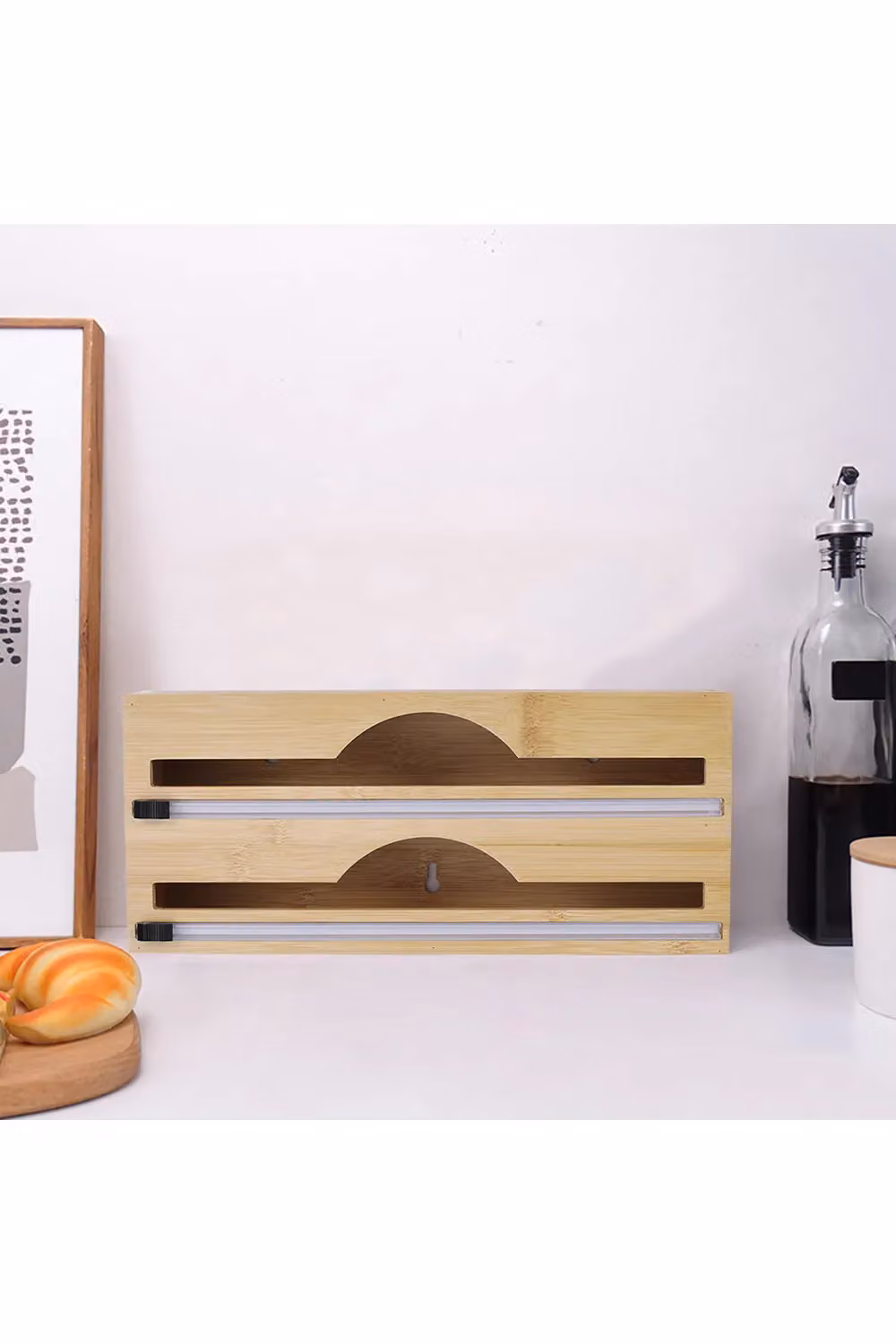 Living and Home 2-tier Wall Mounted Bamboo Wrap Dispenser with Cutters in Brown – 2