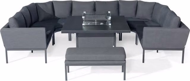 Desser Aruba U Shaped Corner Sofa with Fire Pit Table in Grey Outdoor Fabric