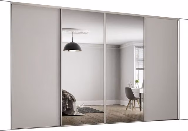 Spacepro Dove Grey Matt Panel and Mirror Sliding Wardrobe Door Kit, Width: 297.8 cm