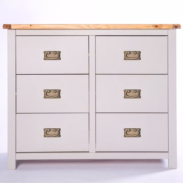Cabinet Bits Argenta 6 Drawer Chest of Drawers in Light Grey with Brass Drop Handles