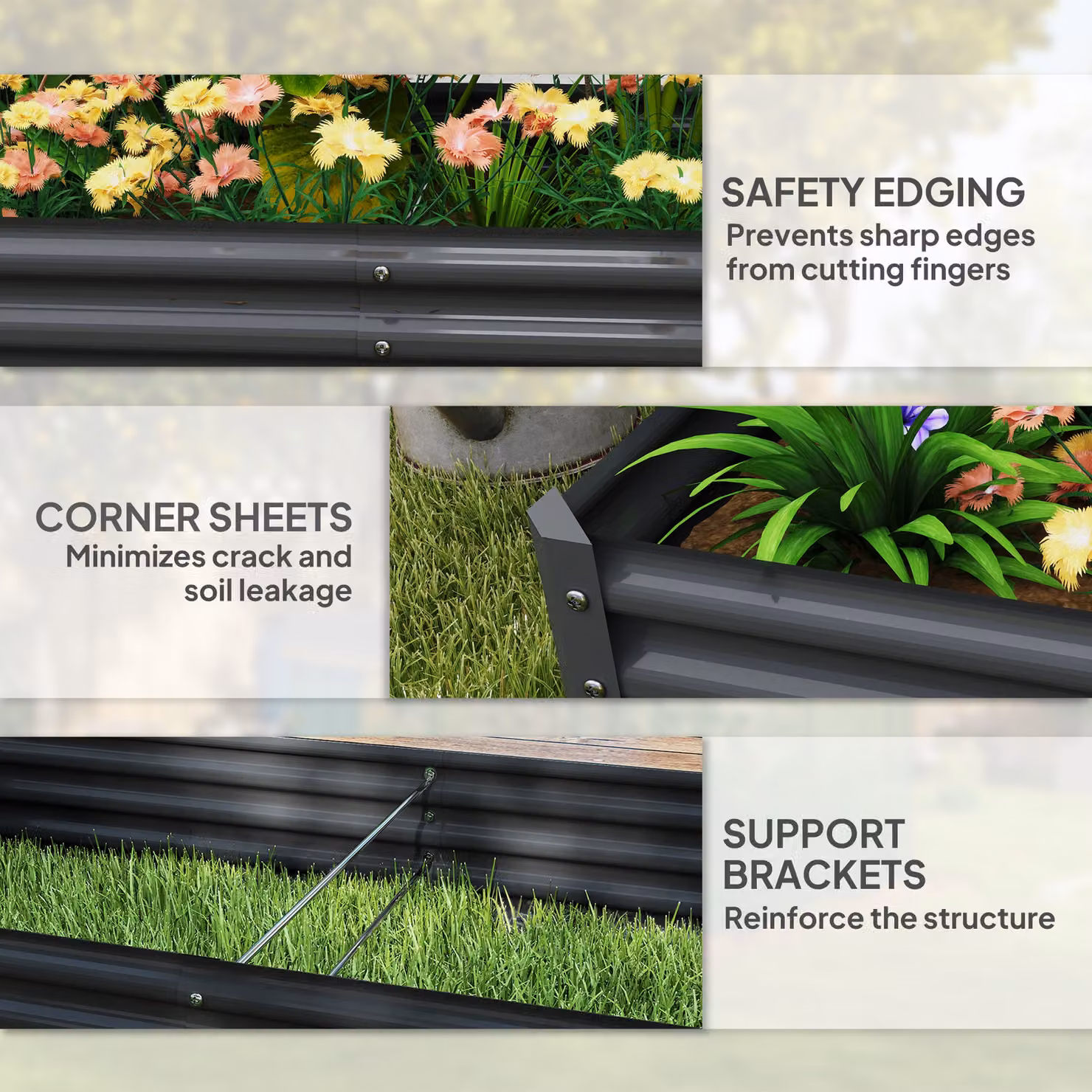 Outsunny Galvanised Steel Open Planter, W: 180 cm, D: 90 cm – 4
