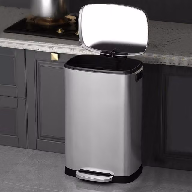 Livingandhome Stainless Steel Pedal Bin with Soft Close Lid, Silver, 50 l
