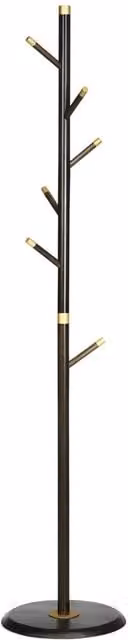 Nordara Bamboo Coat Rack with Round Base in Dark Brown and Gold – 1