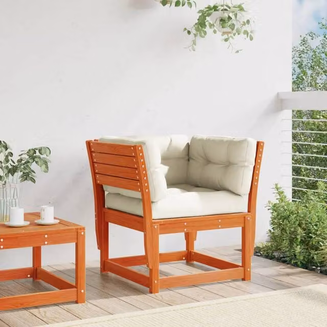 Berkfield Home Garden Sofa Armrest with Cushions in Wax Brown Solid Pine Wood