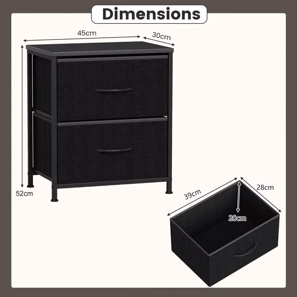 FORGEVIO Modern Black Metal End Table with 2 Fabric Drawers – 2