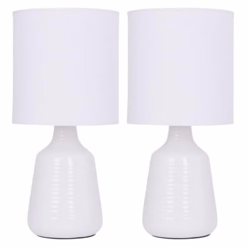 firstchoicelighting Set of 2 Ripple White Ceramic Table Lamps, H 28.5 cm x W 13.5 cm x D 13.5 cm – 1