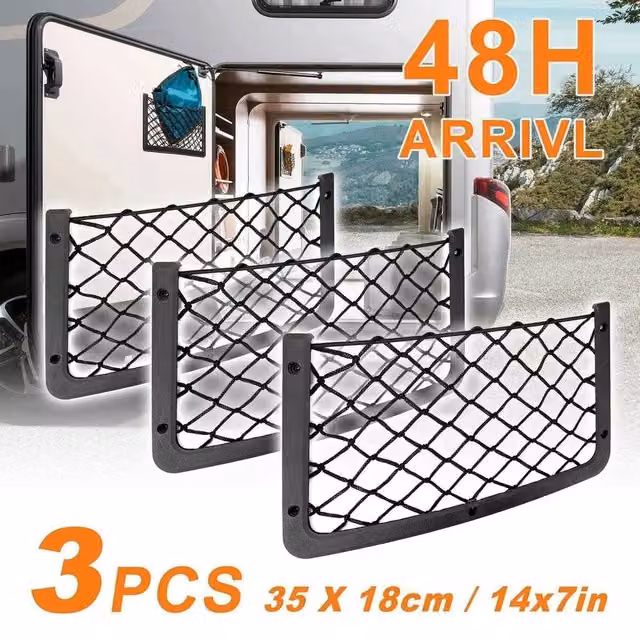 Havendro 3-Pack Adhesive Car Net Storage Holders and Mesh Phone Pouches in Black – 1