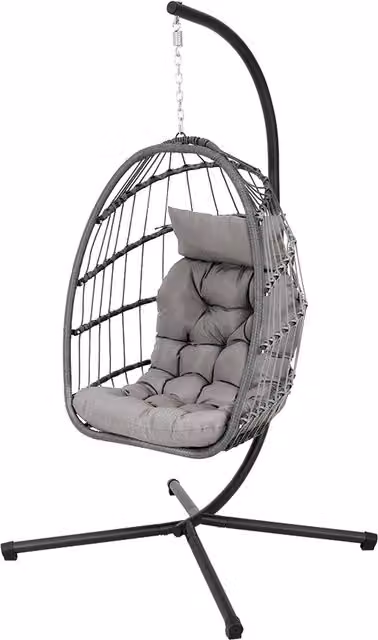 Darphe Grey Rattan Hanging Egg Chair with Stand and Cushion