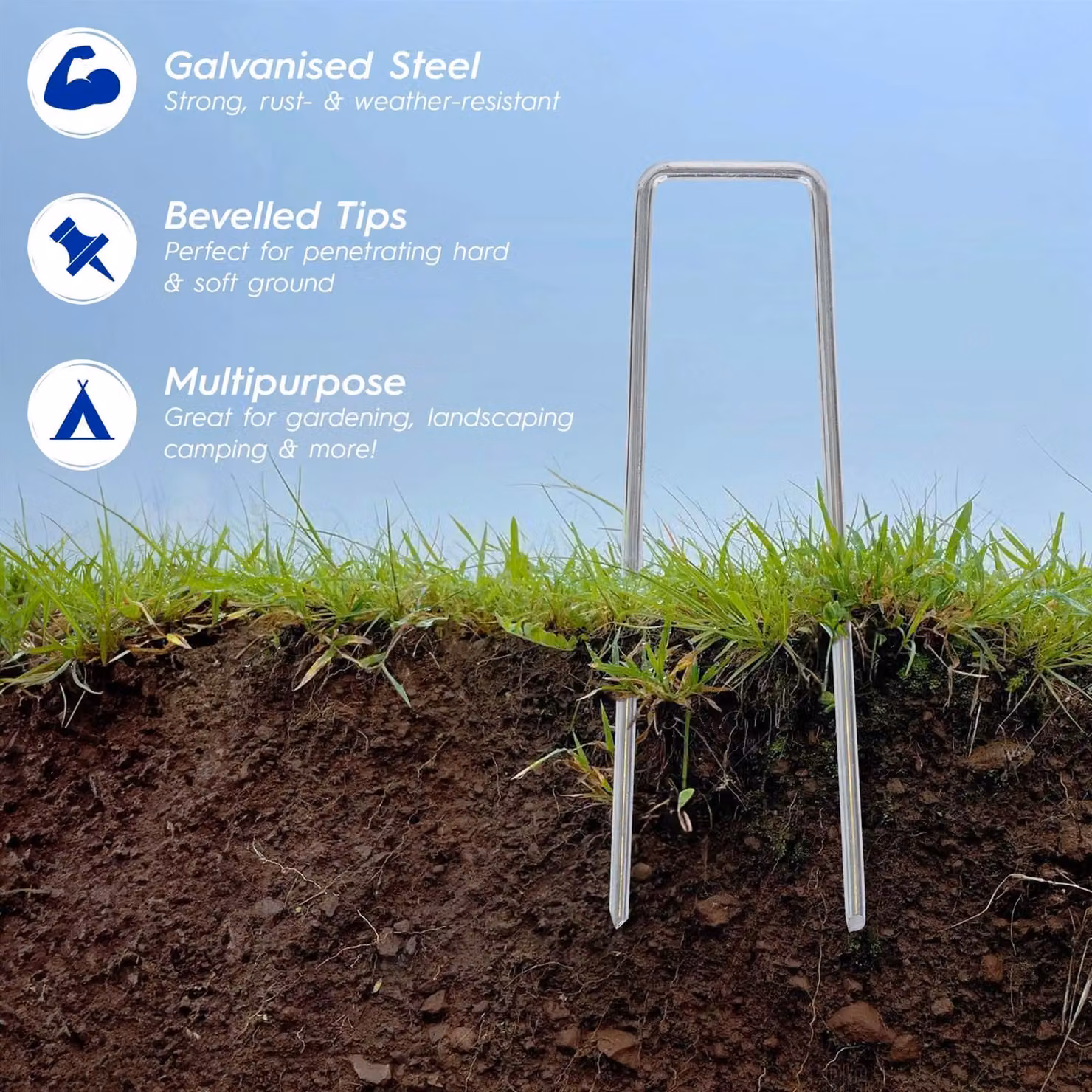 Harbour Housewares 40pc Weed Membrane Fixing Set with Removal Tool, 15cm, Silver – 3