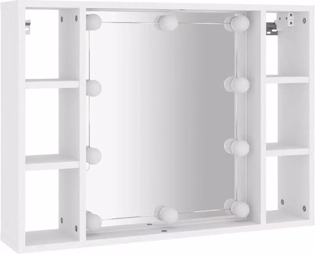 Berkfield Home White LED Mirror Cabinet with Glass Doors, W/D/H: 76 x 15 x 55 cm