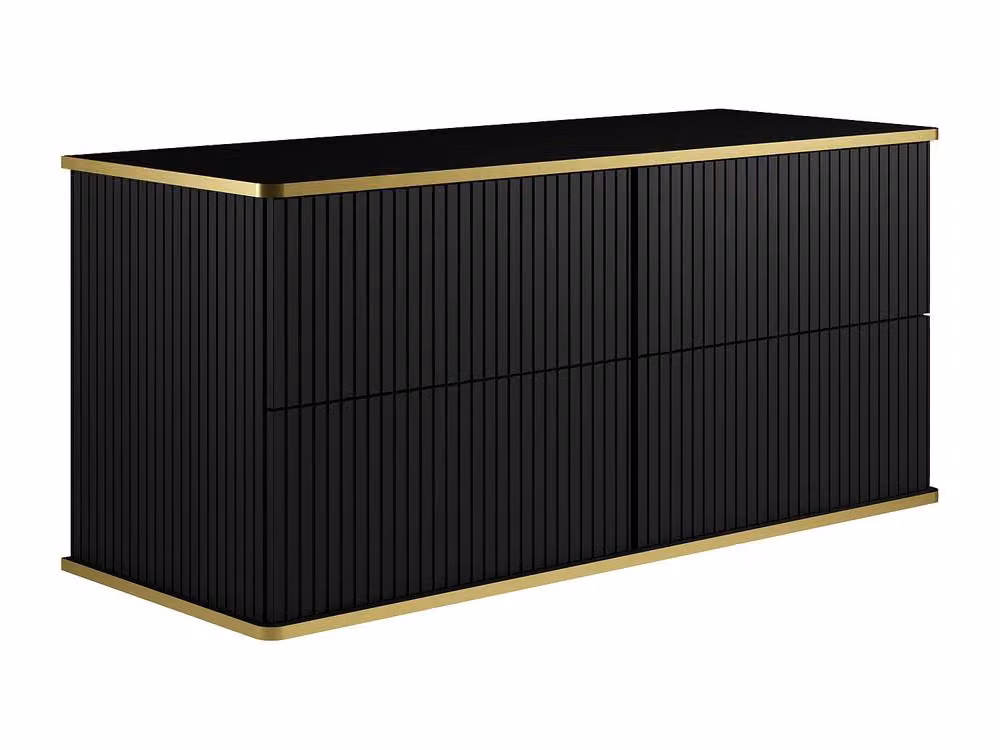 Vente-unique Suspended Grooved Bathroom Cabinet with Gold Trim and Double Round Doors in Black, W/D/H: 120 x 47 x 54 cm – 3