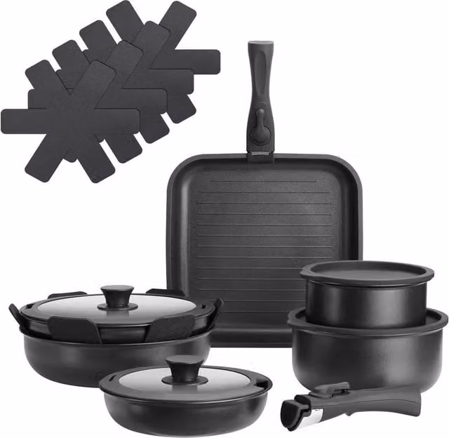 tectake Parma Pot and Pan Set in Black with Ceramic Coating – 1