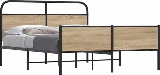 Berkfield Home Metal Bed Frame in Smoked Oak Brown, W/D/H: 180 x 200 cm – 1