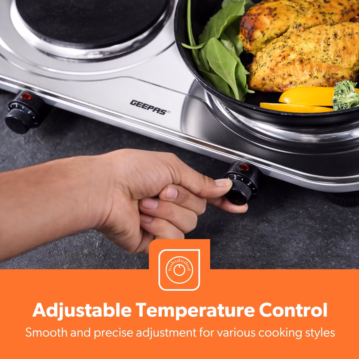Geepas Double Hot Plate Electric Cooker, 2500W Portable Table Top Hob in Silver – 5