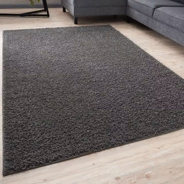 THE RUGS Soft Plain High Pile Shaggy Rug for Living Room or Bedroom, Dark Grey, W: 80 cm, L: 150 cm