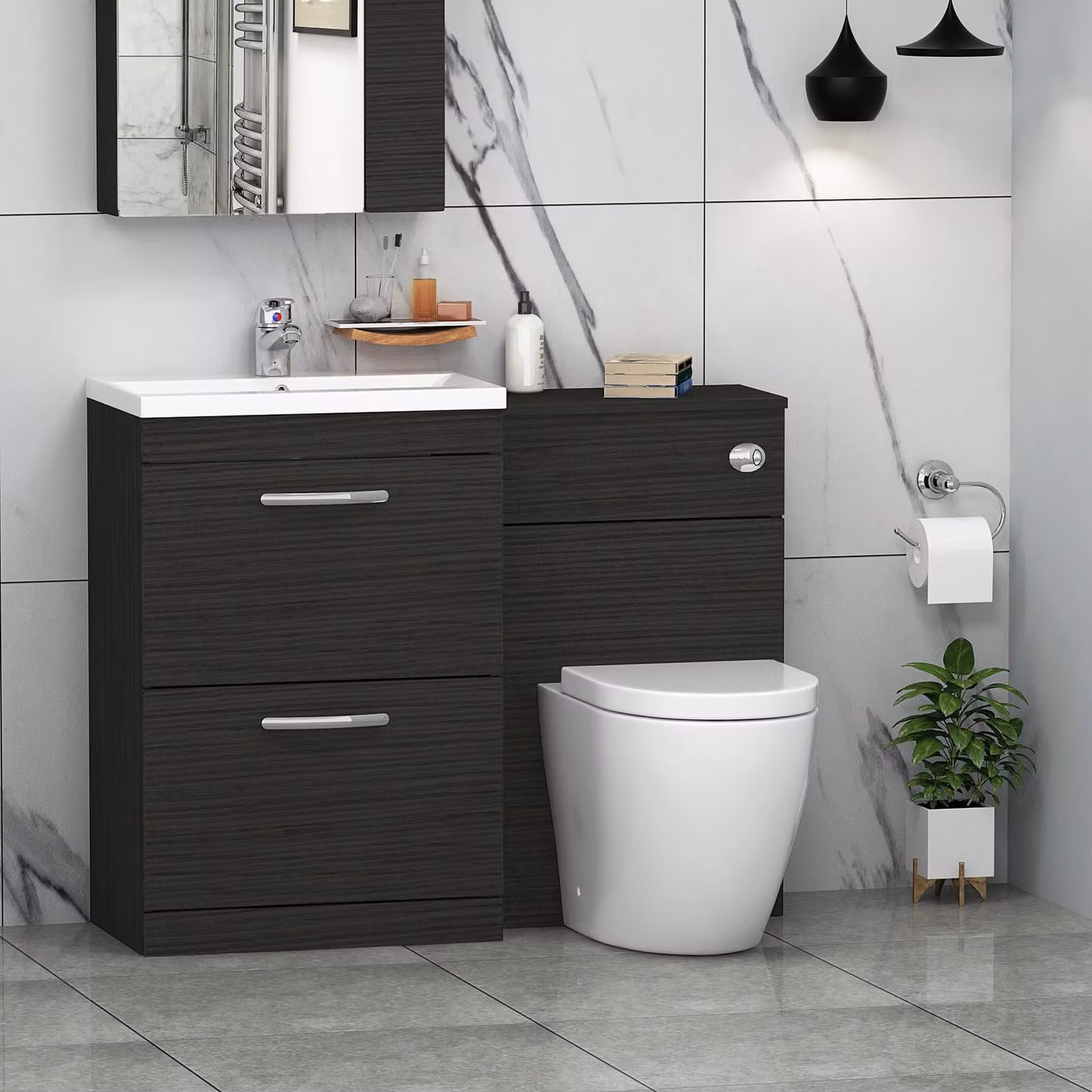 Royal Bathrooms Hale Black 2 Drawer Furniture Pack with Mid Edge Basin and Elva Back to Wall Toilet, Width: 110 cm