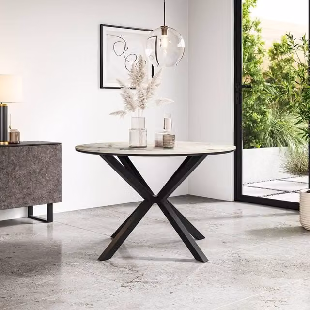 More4Homes Calne Round Ceramic Dining Table in White, Diameter: 120 cm, Height: 75 cm