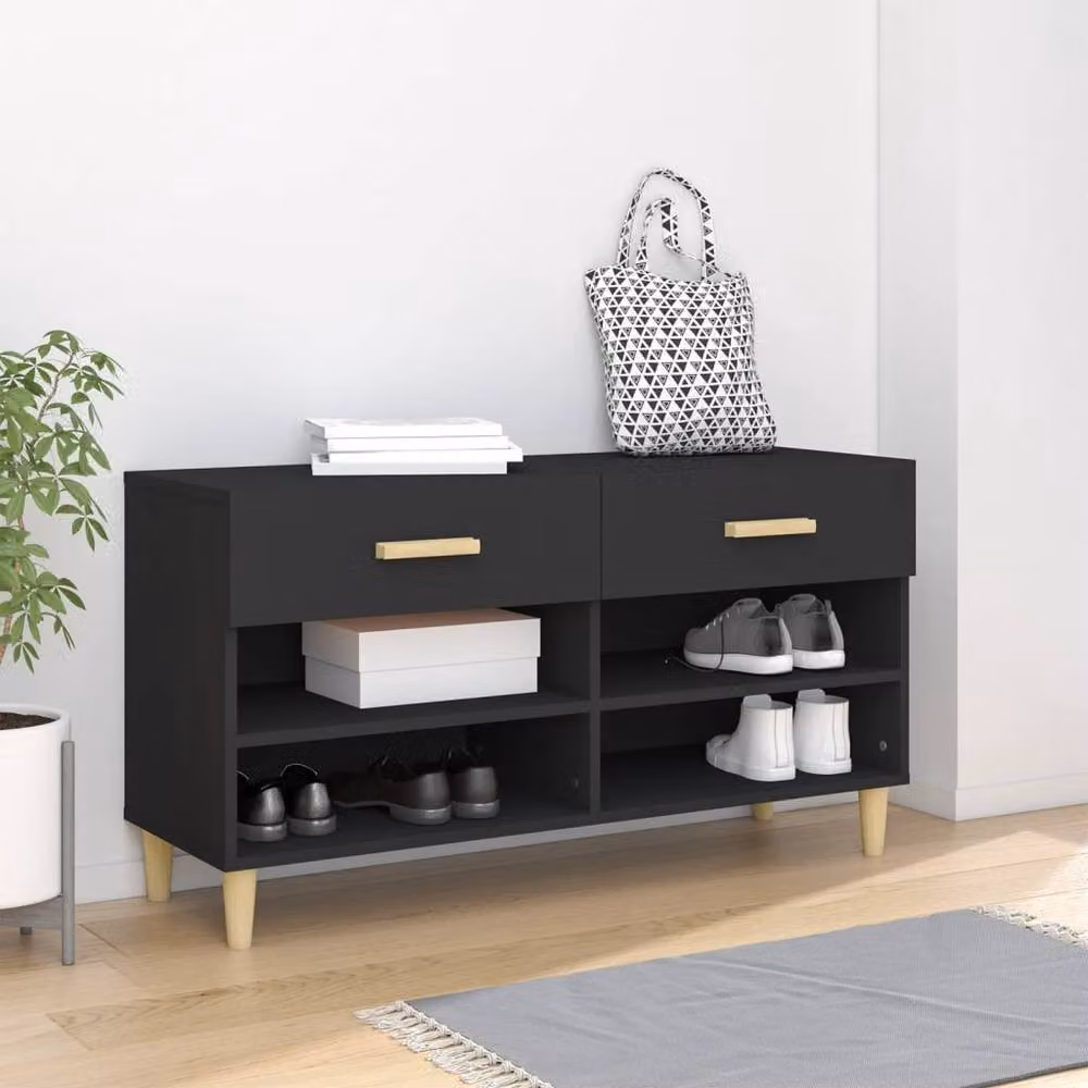 Berkfield Home Black Engineered Wood Shoe Cabinet W/D/H: 102 x 35 x 55 cm – 2