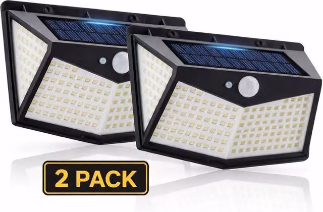 FLAVORA 2-Pack Outdoor Solar Motion Sensor LED Garden Wall Lamps in Black – 1