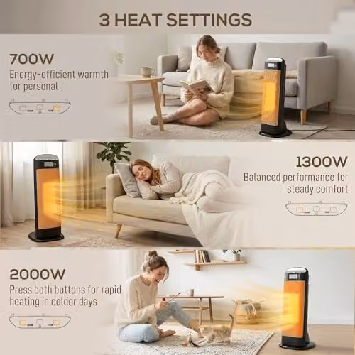 HOMCOM 2000W Ceramic Fan Space Heater with Adjustable Thermostat and Overheat Protection, Black – 4