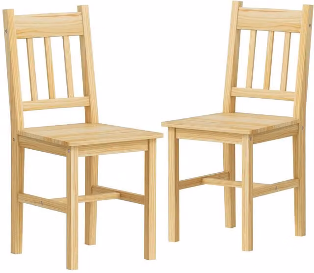 HOMCOM Set of 2 Rustic Pine Wood Dining Chairs in Natural Brown – 1