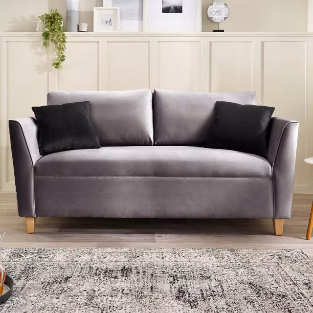 Aspire Ellie 3 Seater Sofa in Grey Brushed Velvet with Solid Wood Frame