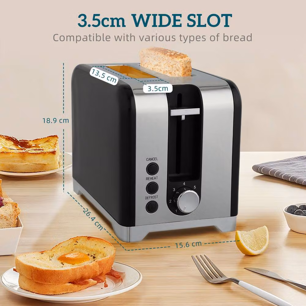 HOMCOM Kettle and Toaster Set in Black and Silver with Analog Temperature Gauge and Stainless Steel Finish, 2 Pack – 4