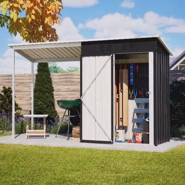 BIRCHTREE Anthracite Garden Shed with Extended Pent Roof and Single Door