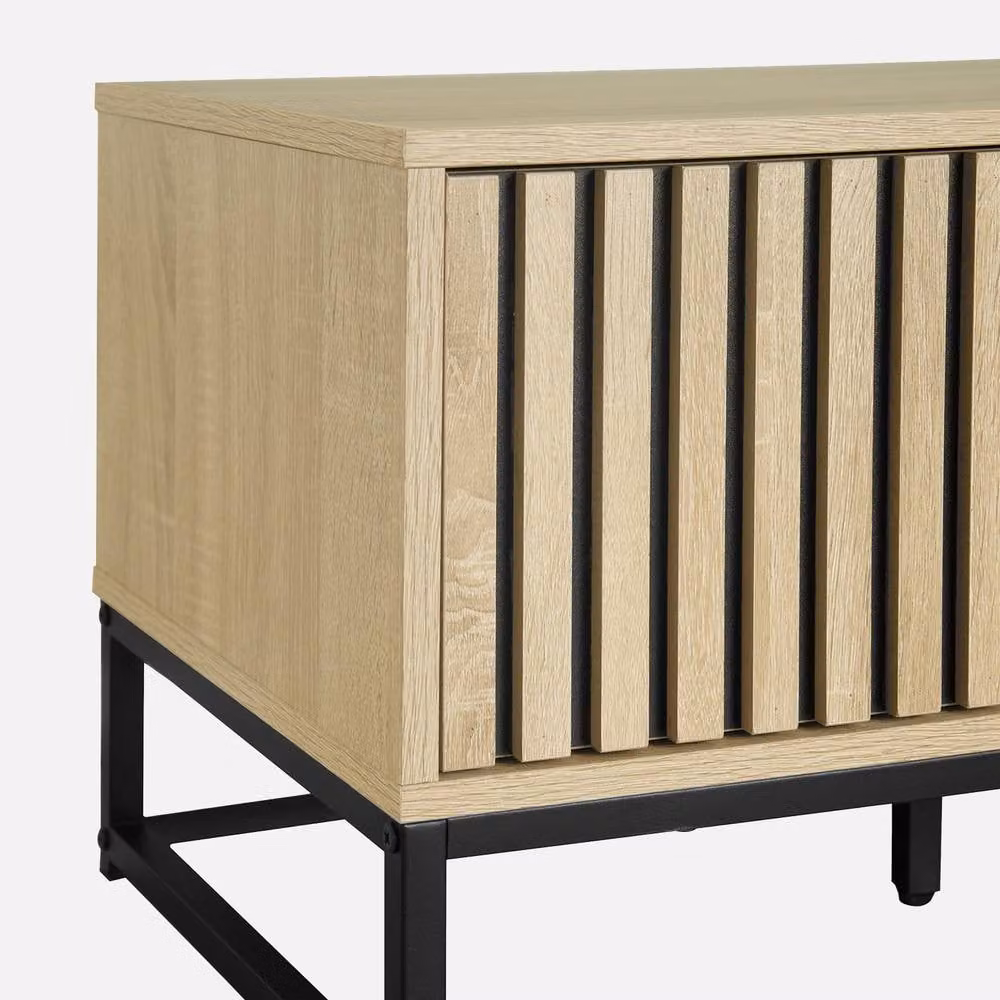 Sweek Modern Grooved TV Unit with 2 Doors in Light Brown and Black, W/D/H: 120 x 40 x 42 cm – 3