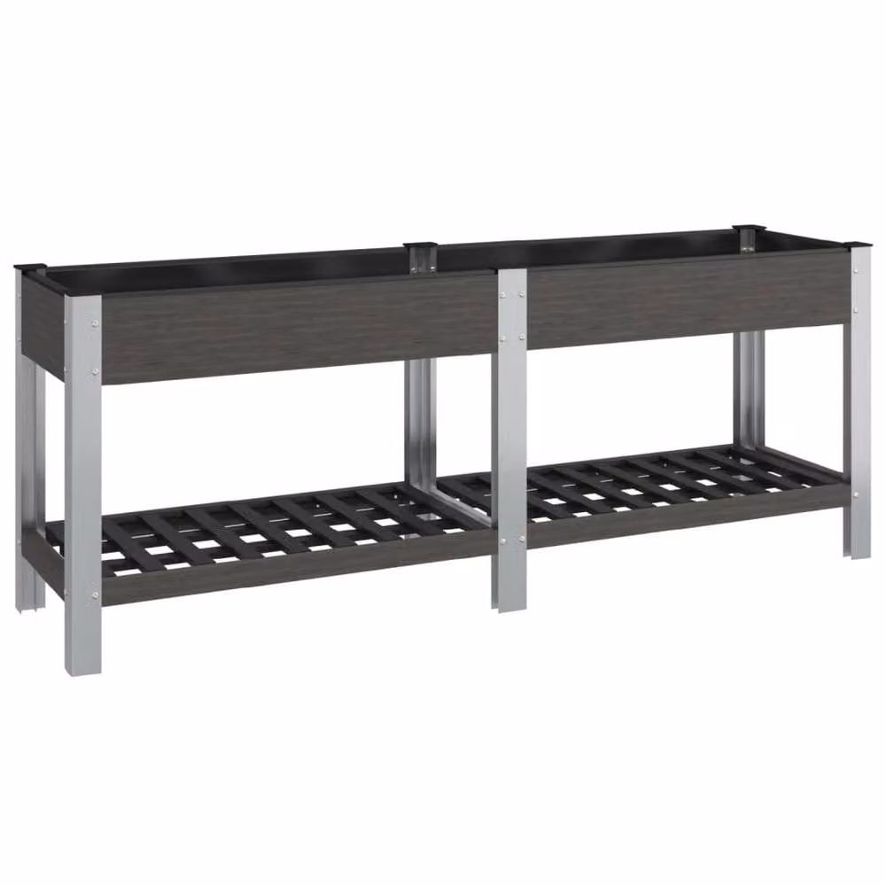 Berkfield Home Garden Raised Bed with Shelf in Grey WPC and Steel, W: 200 cm, D: 50 cm, H: 75 cm – 2